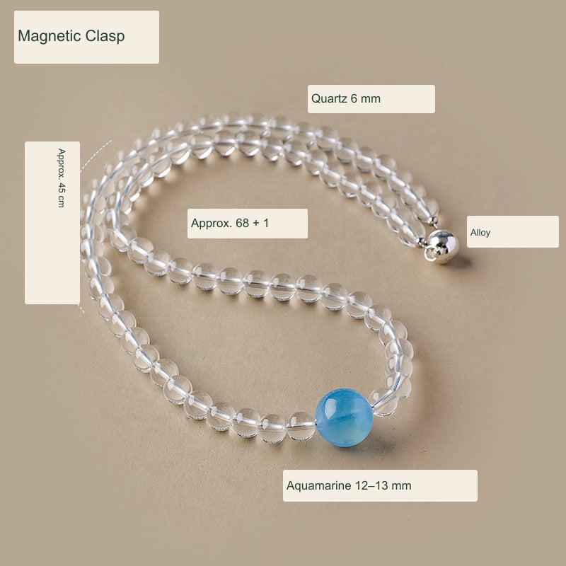 Original quartz and aquamarine magnetic clasp jewelry photograph with English measurements