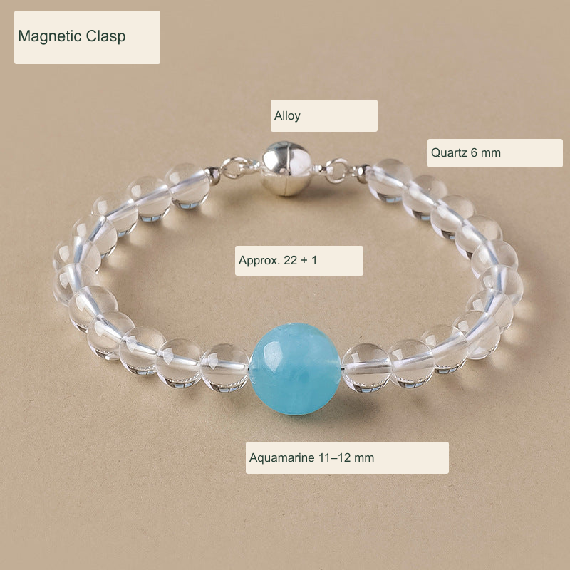 Original quartz and aquamarine magnetic clasp jewelry photograph with English measurements