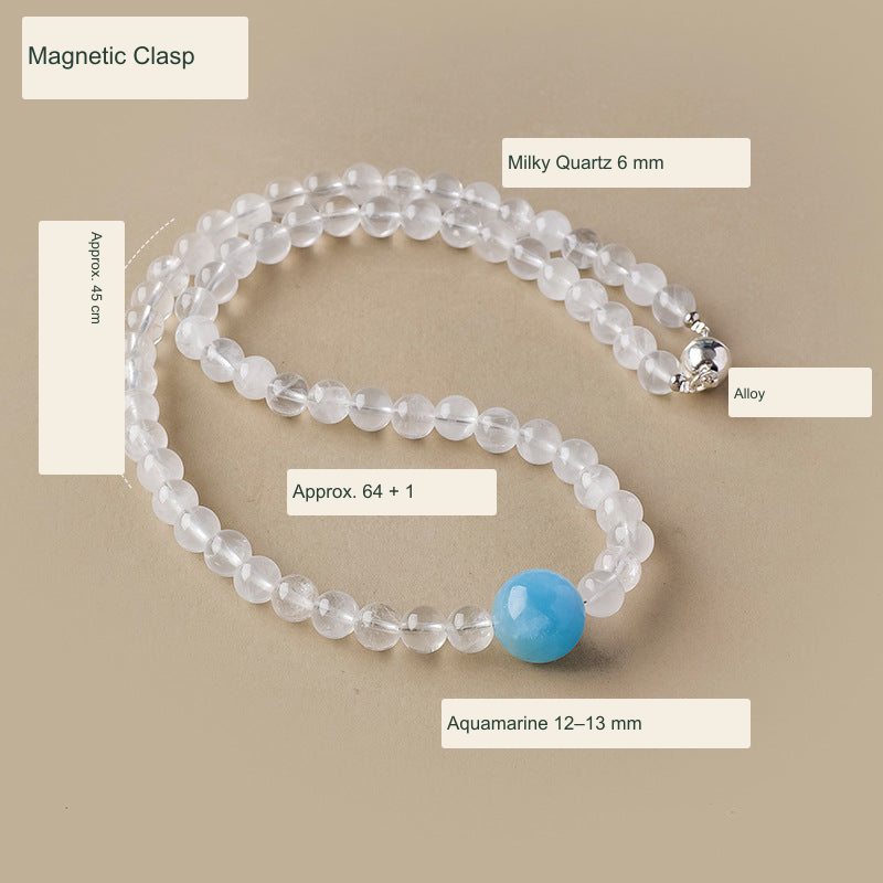 Original quartz and aquamarine magnetic clasp jewelry photograph with English measurements