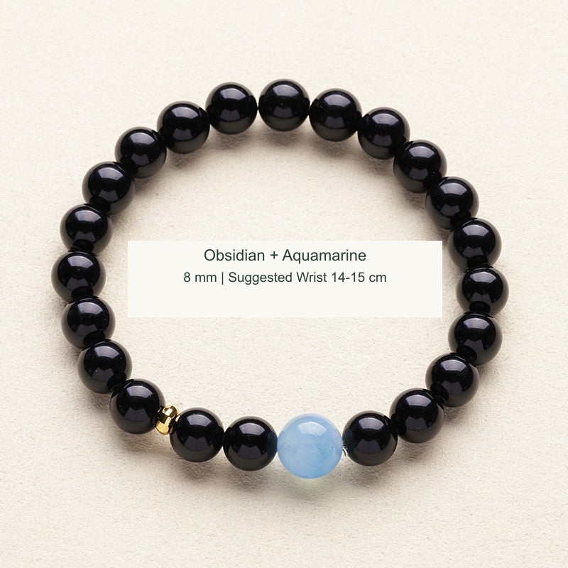 Original bead bracelet photograph with English material and measurement labels; physical product pixels retained