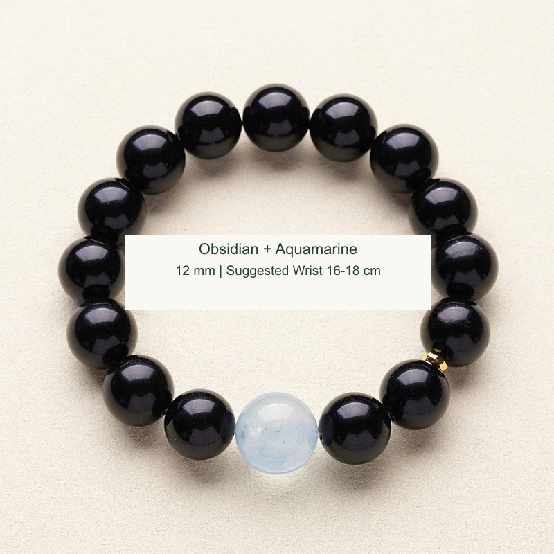 Original bead bracelet photograph with English material and measurement labels; physical product pixels retained