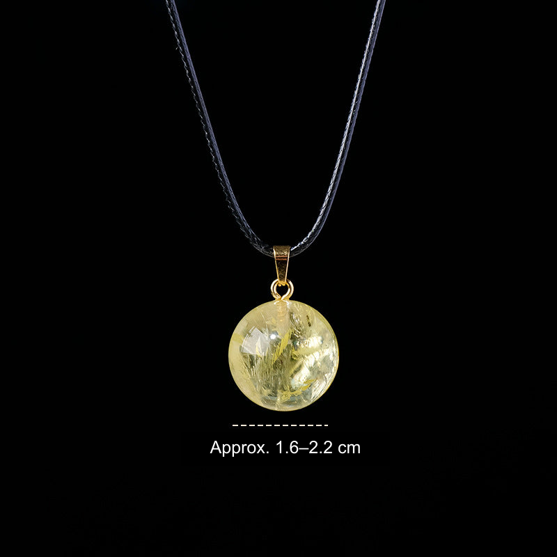 Yellow Crystal sphere pendant; English photo size reference