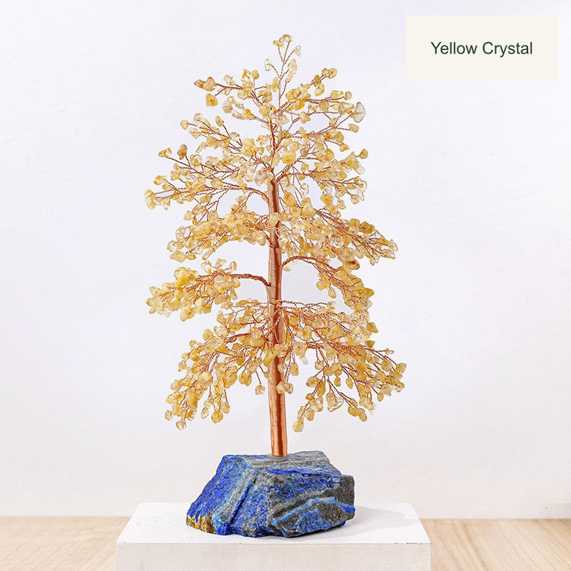 Original bowl or stone-base tree photograph with equivalent English material or size labels; actual color, stones and physical Chinese inscriptions retained
