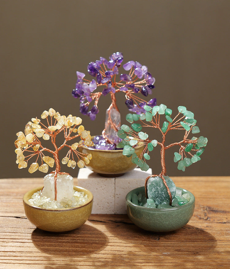 Bowl-base stone trees in an original photograph; one tree per selected option, props excluded