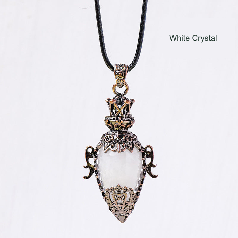 Ornate antique-bronze-color stone pendant; original photograph with English material label.