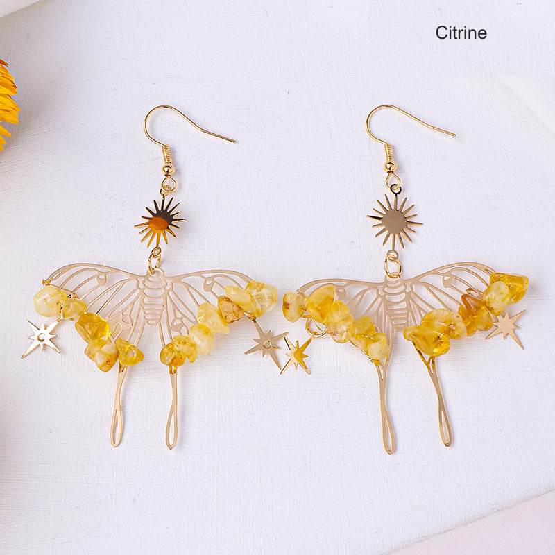 Citrine butterfly chip earrings; English label