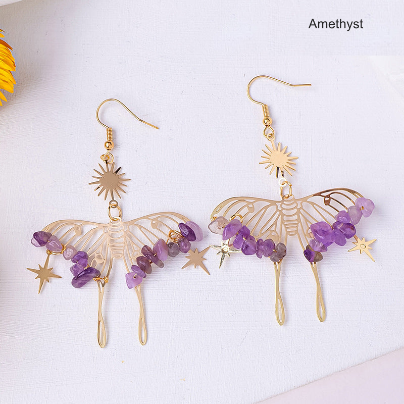 Amethyst butterfly chip earrings; English label