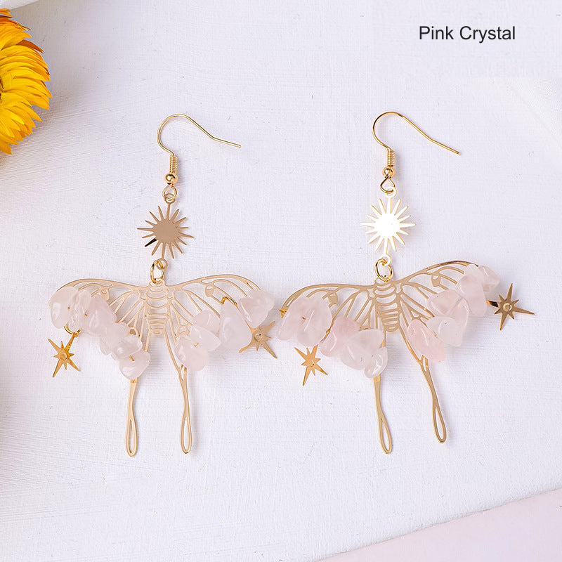 Pink Crystal butterfly chip earrings; English label