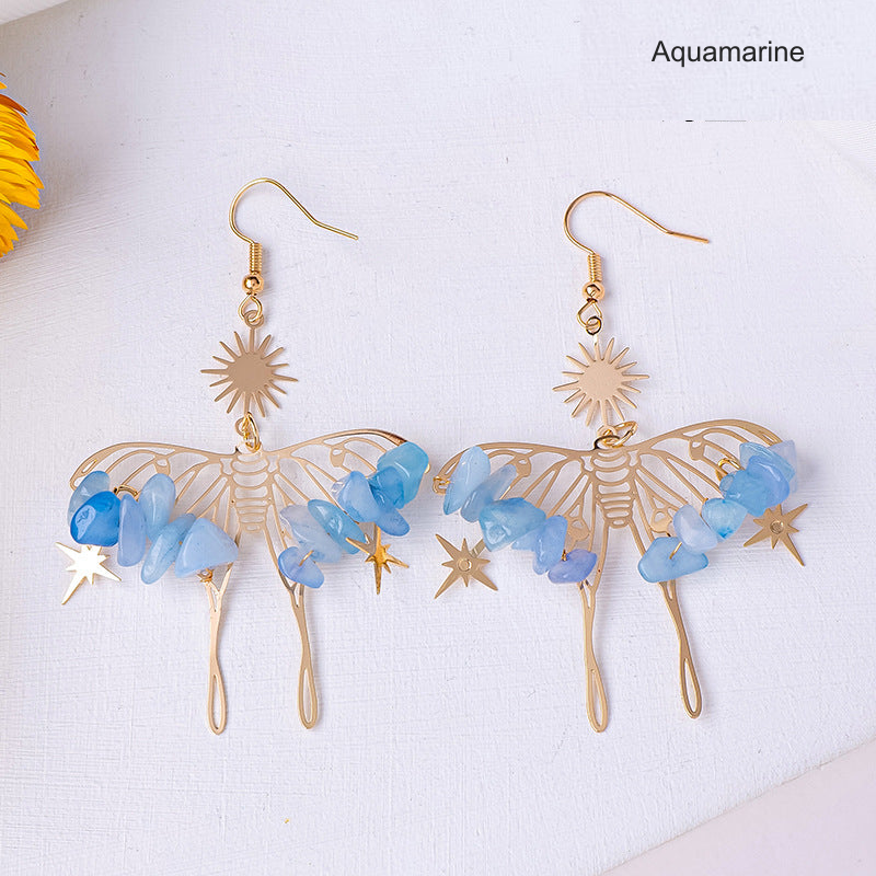 Aquamarine butterfly chip earrings; English label