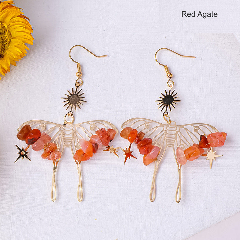 Red Agate butterfly chip earrings; English label