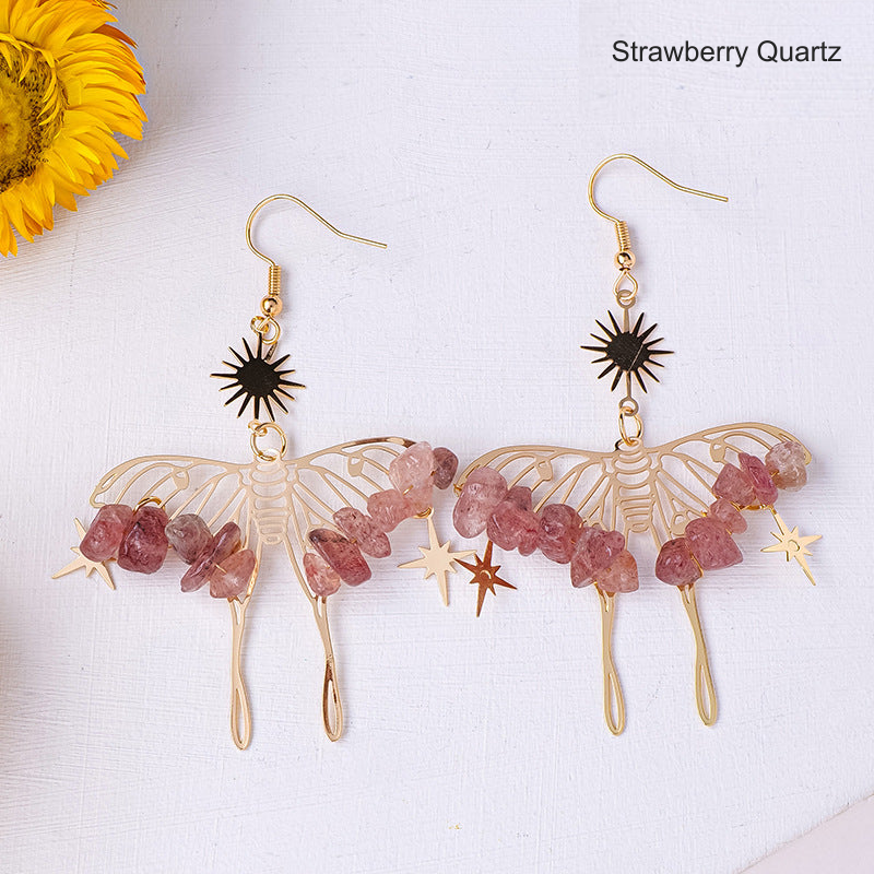 Strawberry Quartz butterfly chip earrings; English label