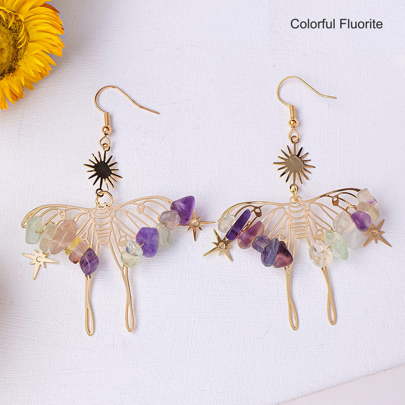 Colorful Fluorite butterfly chip earrings; English label