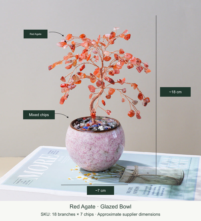 Red Agate · 18 Branches × 7 Chips — actual product, English dimensions