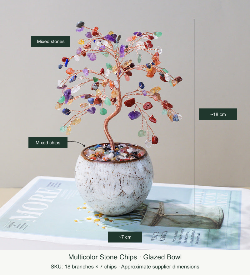 Multicolor Stone Chips · 18 Branches × 7 Chips — actual product with English dimensions