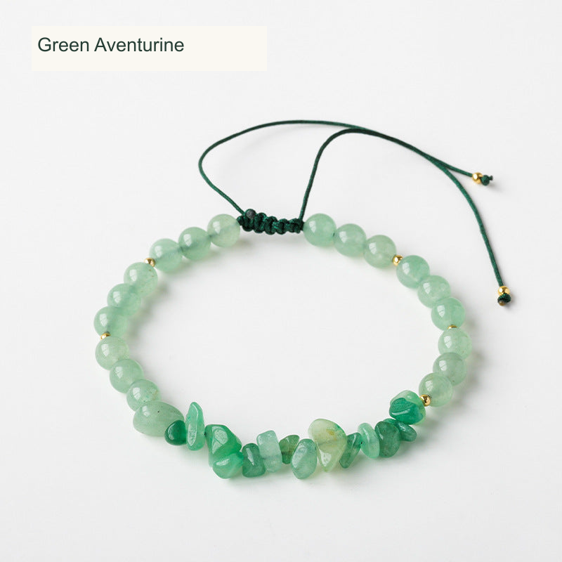Green Aventurine bead and chip cord bracelet English labels