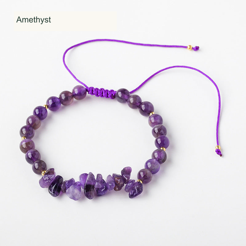Amethyst bead and chip cord bracelet English labels