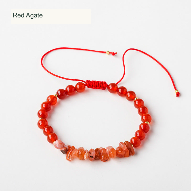 Red Agate bead and chip cord bracelet English labels