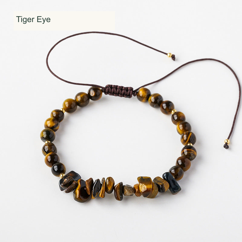 Tiger Eye bead and chip cord bracelet English labels