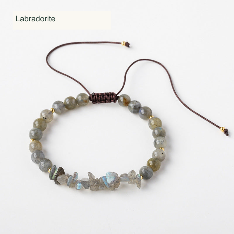 Labradorite bead and chip cord bracelet English labels