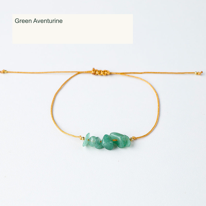 Green Aventurine chip cord bracelet English labels