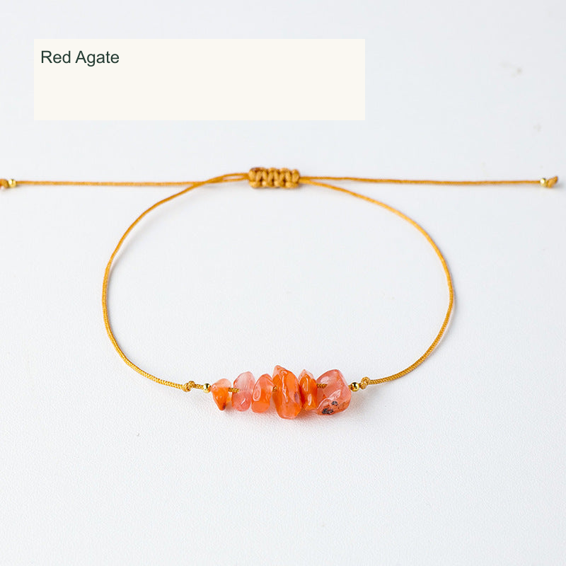 Red Agate chip cord bracelet English labels