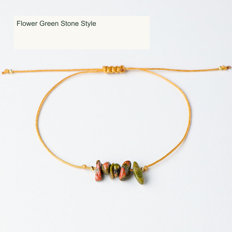Flower Green Stone Style chip cord bracelet English labels