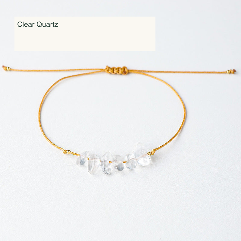 Clear Quartz chip cord bracelet English labels
