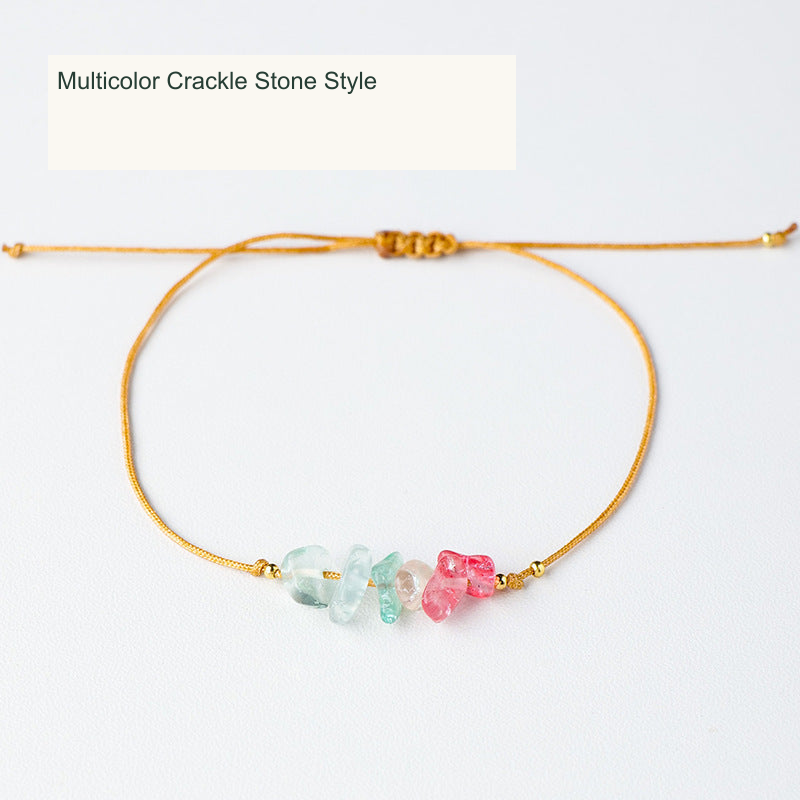 Multicolor Crackle Stone Style chip cord bracelet English labels