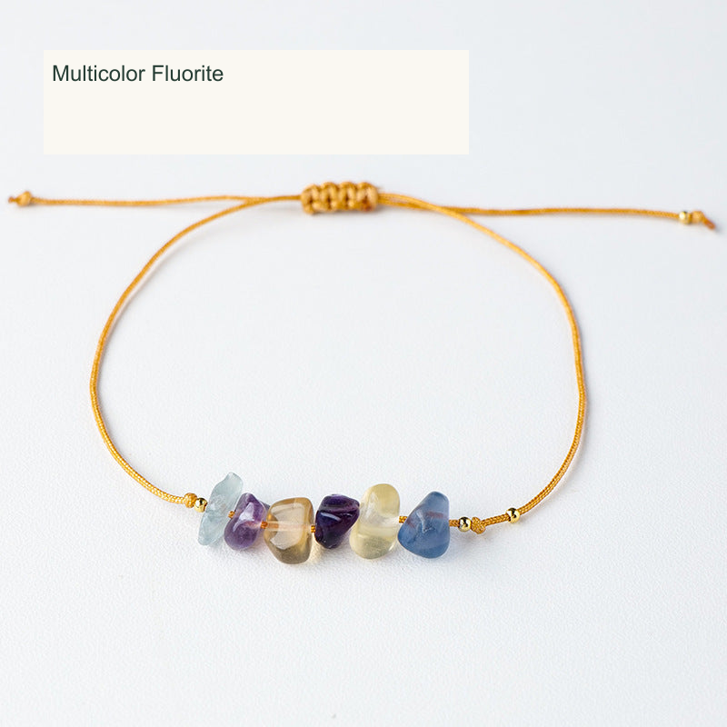 Multicolor Fluorite chip cord bracelet English labels