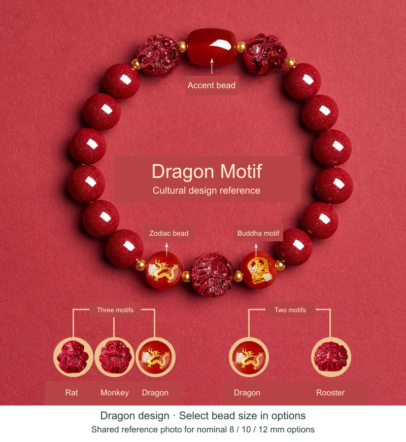 Dragon Chinese zodiac bracelet design, English cultural motif references and shared bead-size photo