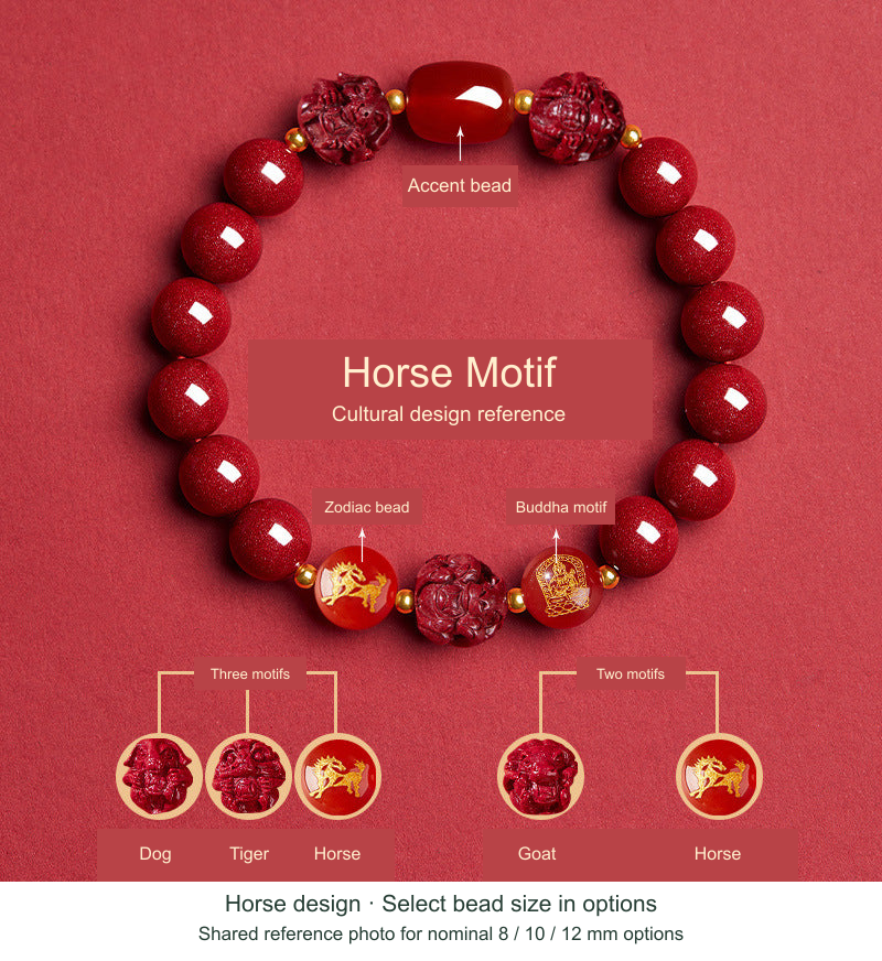 Horse Chinese zodiac bracelet design, English cultural motif references and shared bead-size photo