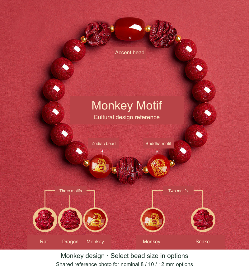 Monkey Chinese zodiac bracelet design, English cultural motif references and shared bead-size photo