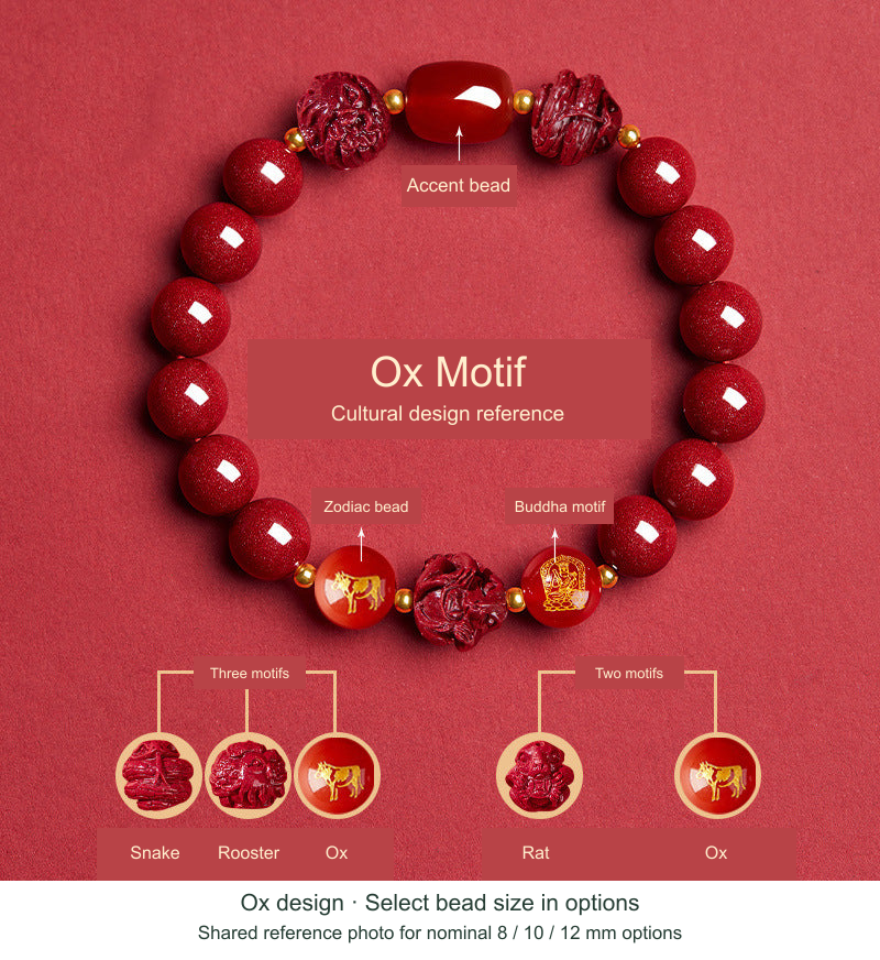 Ox Chinese zodiac bracelet design, English cultural motif references and shared bead-size photo
