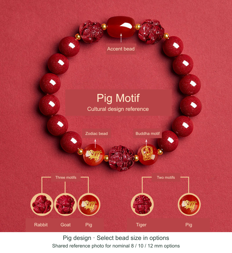 Pig Chinese zodiac bracelet design, English cultural motif references and shared bead-size photo
