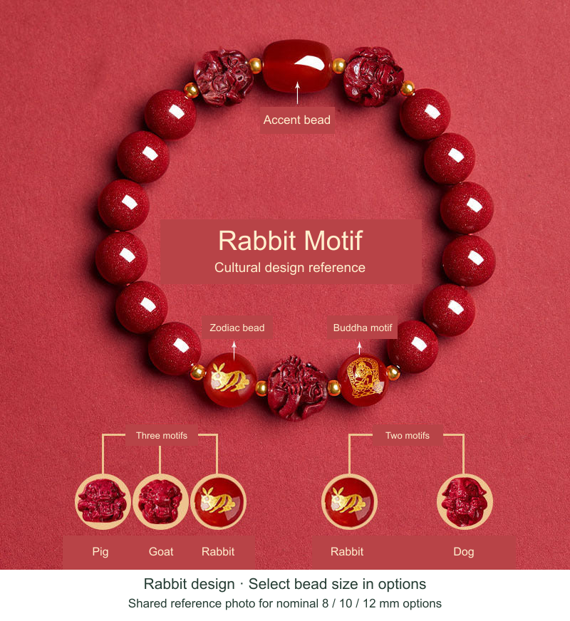 Rabbit Chinese zodiac bracelet design, English cultural motif references and shared bead-size photo
