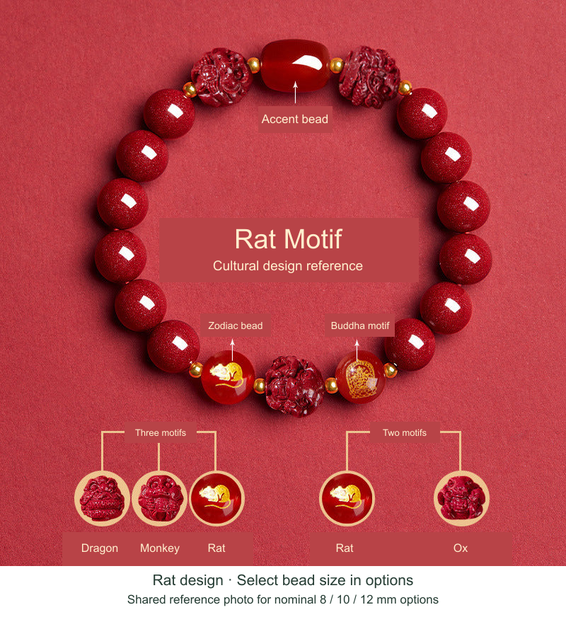 Rat Chinese zodiac bracelet design, English cultural motif references and shared bead-size photo