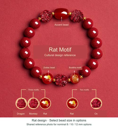 Rat Chinese zodiac bracelet design, English cultural motif references and shared bead-size photo