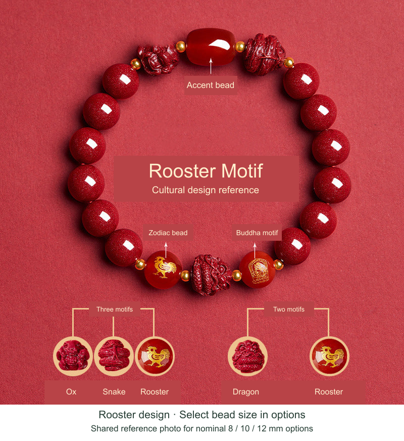 Rooster Chinese zodiac bracelet design, English cultural motif references and shared bead-size photo