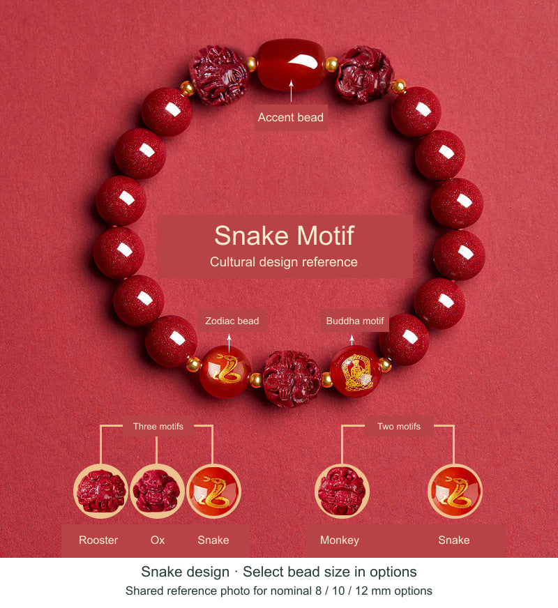 Snake Chinese zodiac bracelet design, English cultural motif references and shared bead-size photo