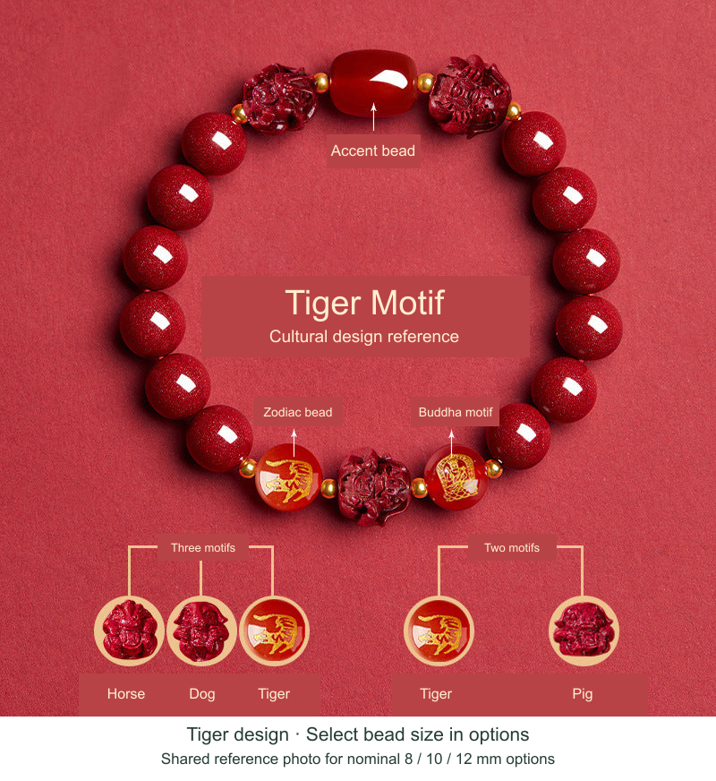 Tiger Chinese zodiac bracelet design, English cultural motif references and shared bead-size photo