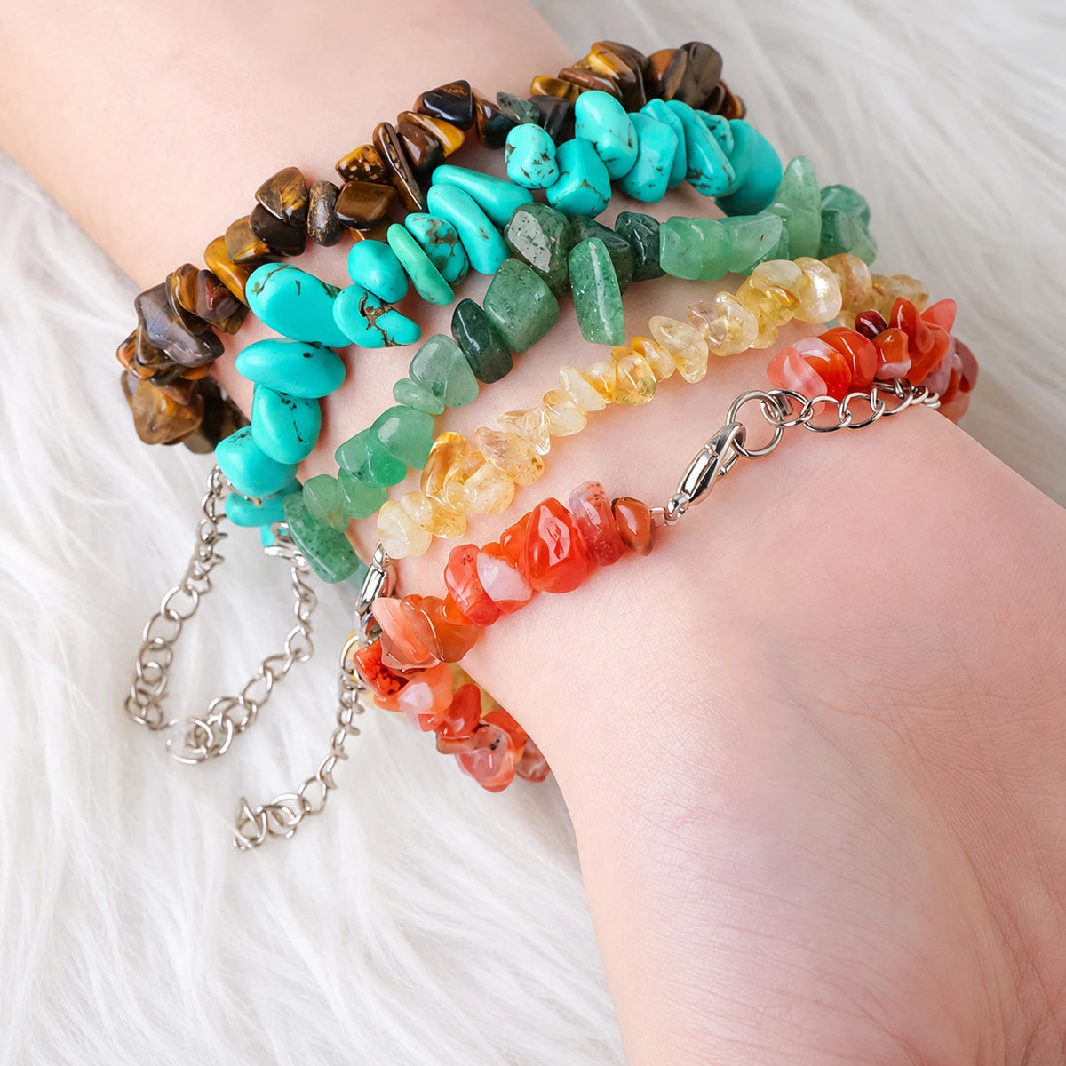 Crystal chip bracelets with adjustable clasps
