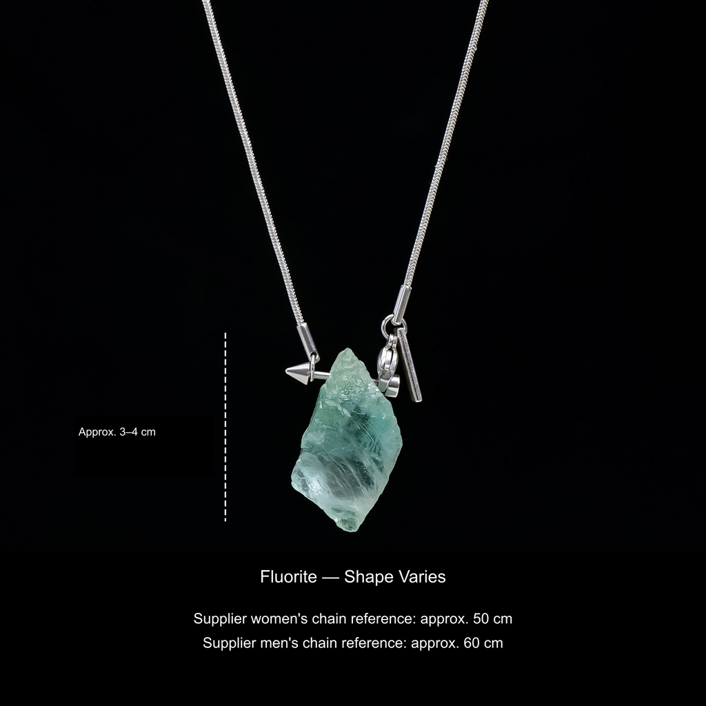 Original stone and Cupid-arrow necklace photograph; English supplier material, size and50/60cm chain references.