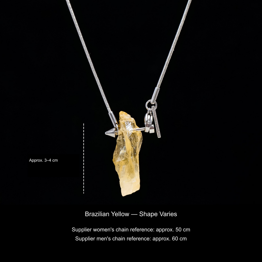 Original stone and Cupid-arrow necklace photograph; English supplier material, size and50/60cm chain references.