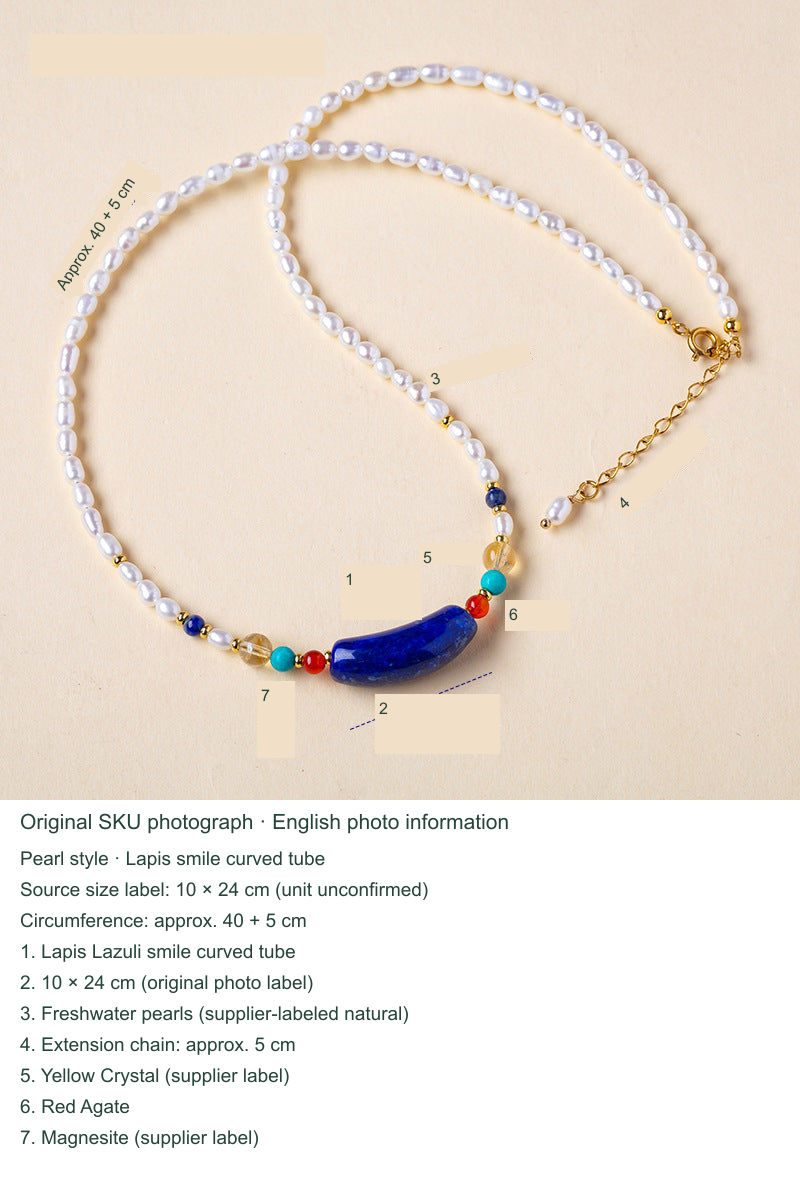 Pearl-style Lapis Lazuli curved pendant; user-approved original photo with English material and dimensions