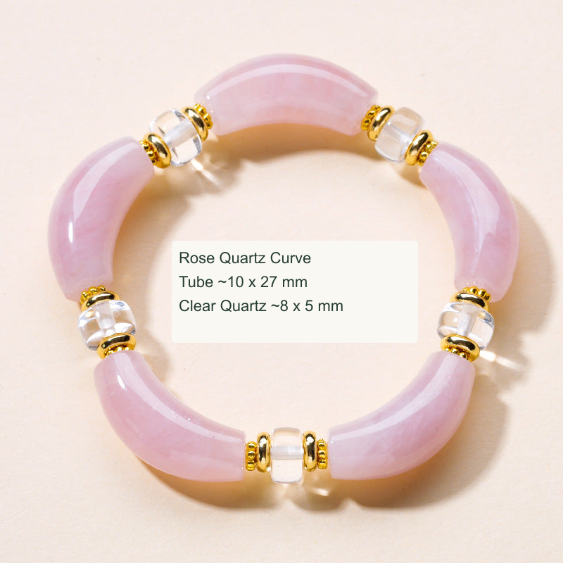 Curved tube stone bracelet with English material and component size labels