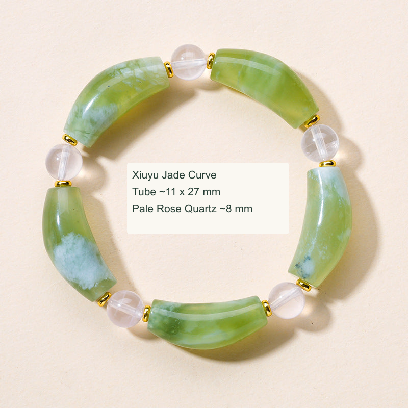 Curved tube stone bracelet with English material and component size labels