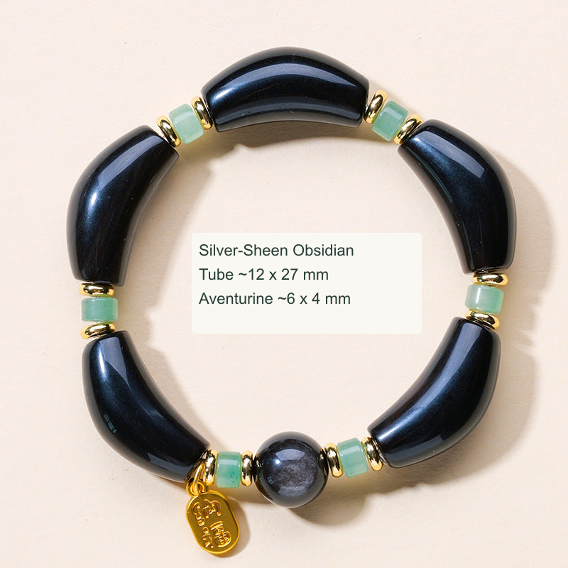 Curved tube stone bracelet with English material and component size labels