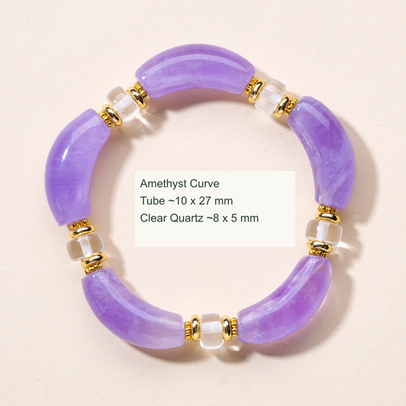 Curved tube stone bracelet with English material and component size labels
