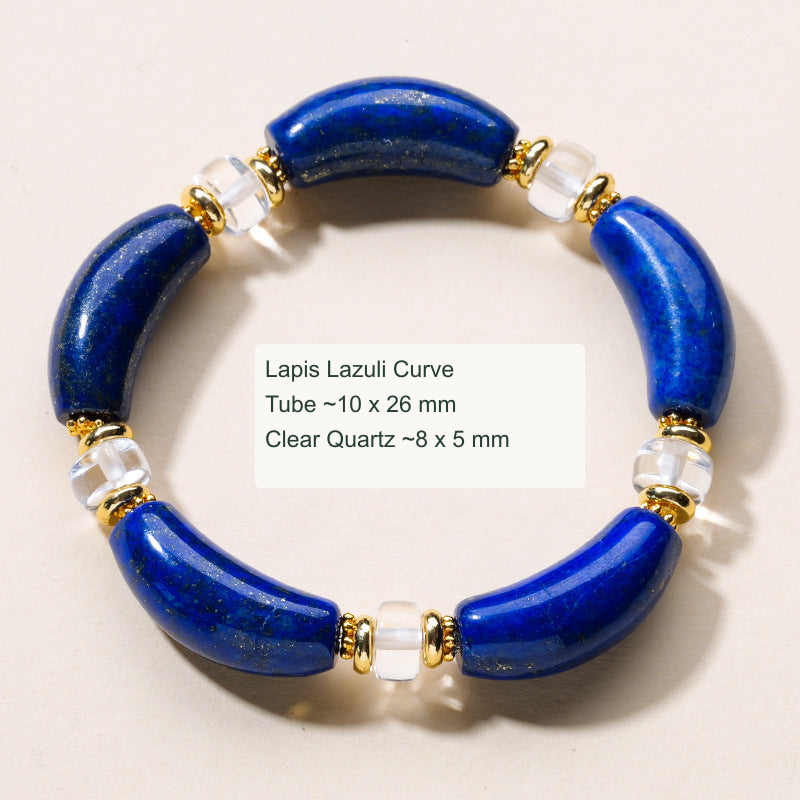 Curved tube stone bracelet with English material and component size labels