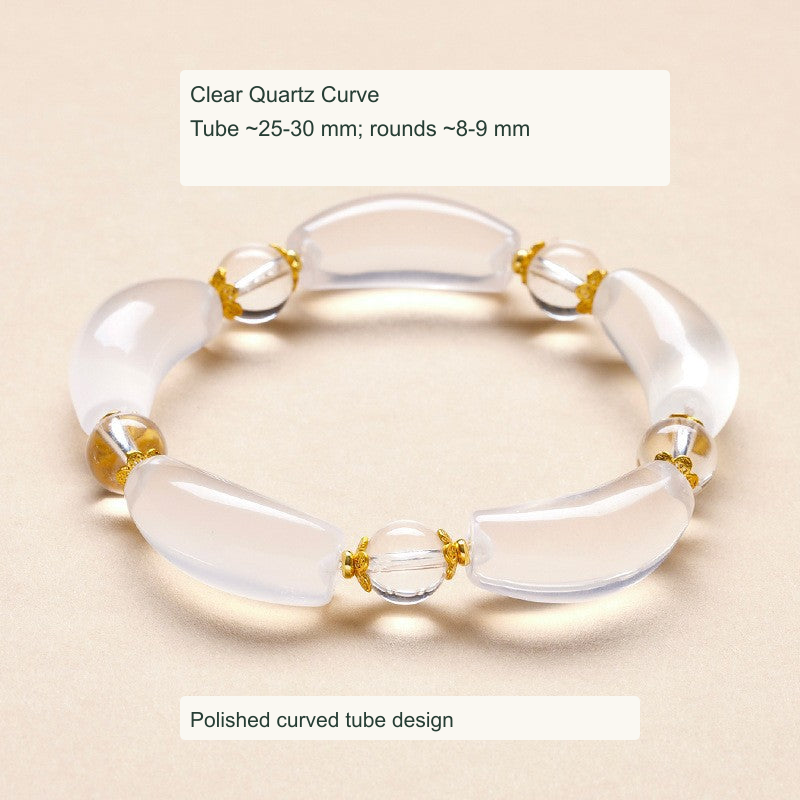Curved tube stone bracelet with English material and component size labels